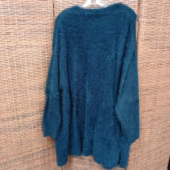 Chelsea & Theodore Teal Eyelash Cardigan Sweater with Pockets XL Open Front - Picture 3 of 7